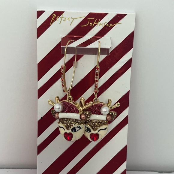 Betsey Johnson Jewelry - BETSEY JOHNSON Authentic Winking Reindeer Shepherd Hook Earrings Gold Tone NEW